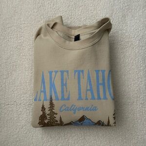 Sweet Claire Beige and Blue Graphic Sweatshirt